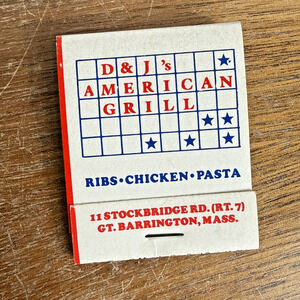 D&J's American Grill Great Barrington Massachusetts Matchbook Vintage Restaurant